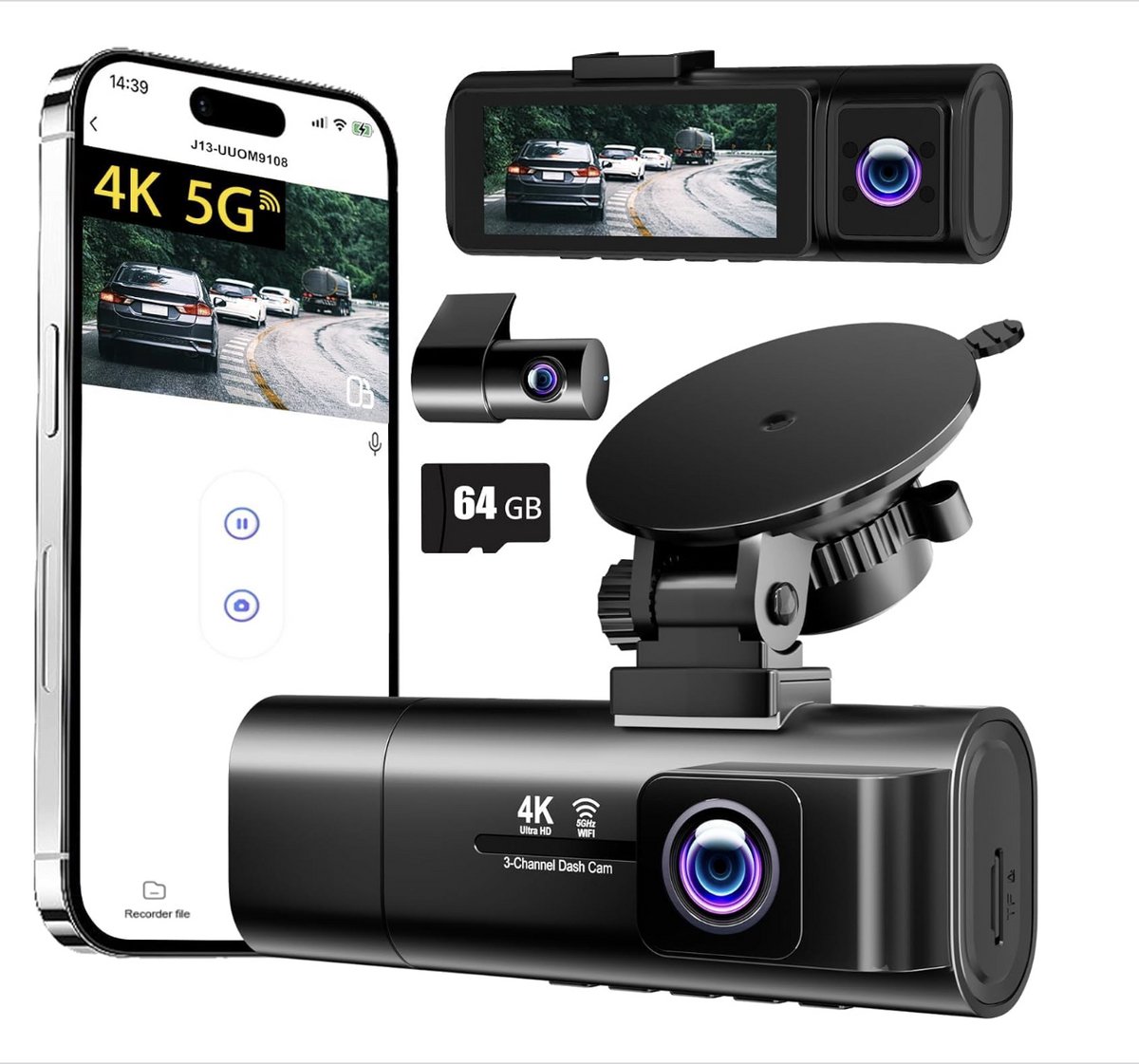 Dash Cam 4K Set - Dashcam voor en achter - 4K Ultra HD opname - GPS en ADAS ondersteuning - Parkeerstand beveiliging - Nachtzicht met HDR - WiFi app bediening en G-sensor voor incidentdetectie