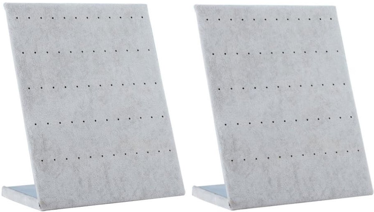 Dailygoods- Oorbelhouder 60 Gaten - Fluwelen Oorbellenrekje - L-vormige Organizer - Display voor Sieraden - 2 Stuks - Grijs 20 x 10 x 24 cm - Oorbelstandaard