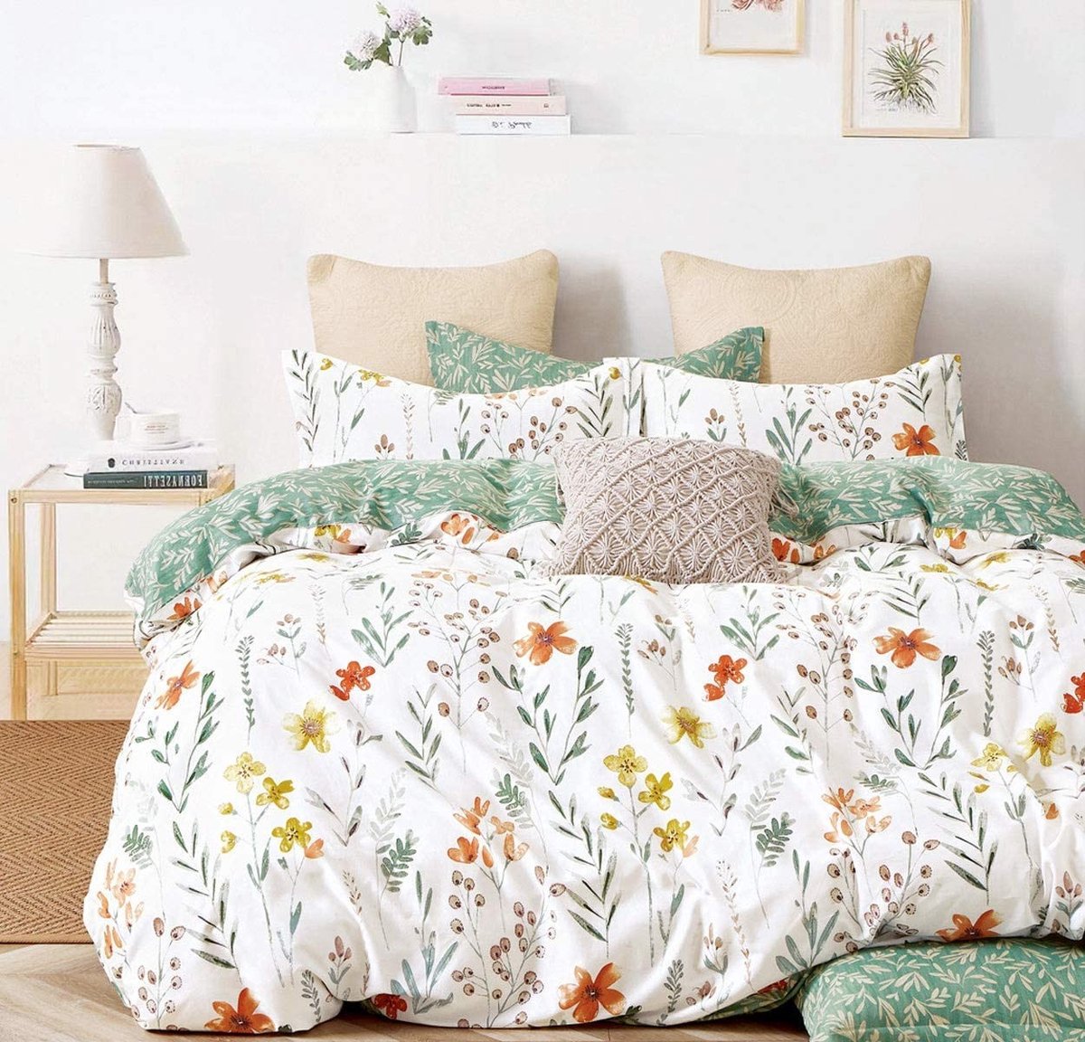 Dailygoods- Beddengoedset 155 x 220 cm - Dekbedovertrek 155 x 220 cm - Kussensloop 80 x 80 cm - Microvezel - Omkeerbaar design - Botanisch patroon