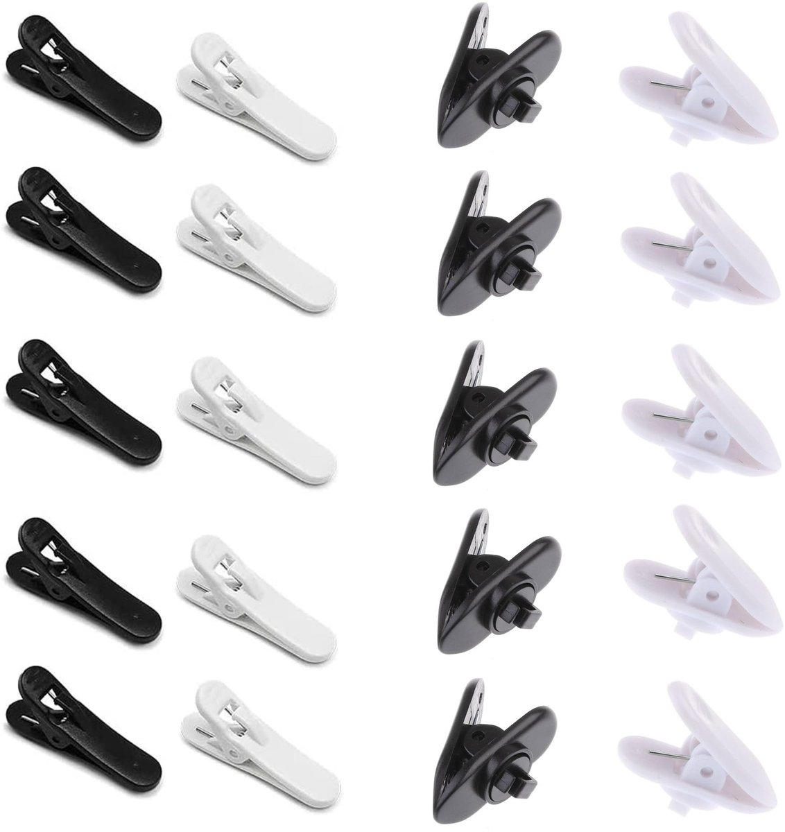 Dailygoods - Hoofdtelefoon Kabelclips - Draad Clips - Handig voor Kleding Klem - Zwart/Wit - 20 Stuks - Geschikt voor Headset en Microfoon