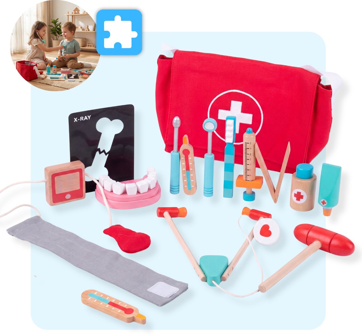 Mauzek® Dokterset Speelgoed - Montessori Speelgoed - Inc Dokterstas - Dokter Speelgoed - Dokterskoffer - Doktersset - Houten Speelgoed - Educatief Speelgoed - Peuter Speelgoed - Jongens - Meisjes - 3 jaar - 4 jaar - 5 jaar - 6 jaar