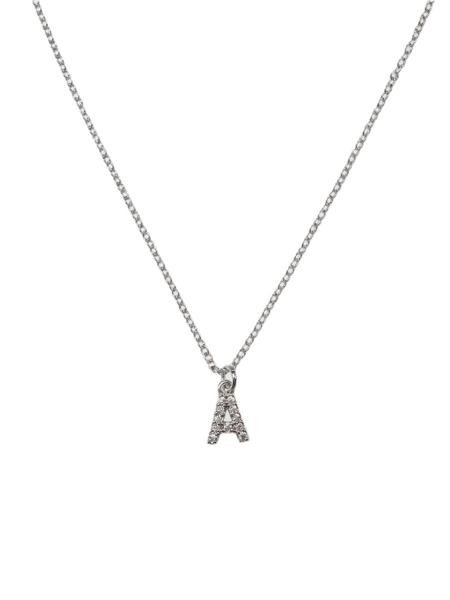 Letter Ketting A – Zilverkleurig – RVS Schakelketting met Strass Initial Hanger – 23 cm + 5 cm Verstelbaar – Cadeau