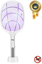 TTD® Premium Elektrische Vliegenmepper en Muggenlamp Oplaadbaar - 2 Standen Vliegenmepper en Muggenlamp - 2500 Volt - Met Veiligheidsnet - UV-Licht - Vliegenvanger - Vliegenlamp - Muggenlamp voor Binnen en Buiten - Muggenvanger - Insectenlamp
