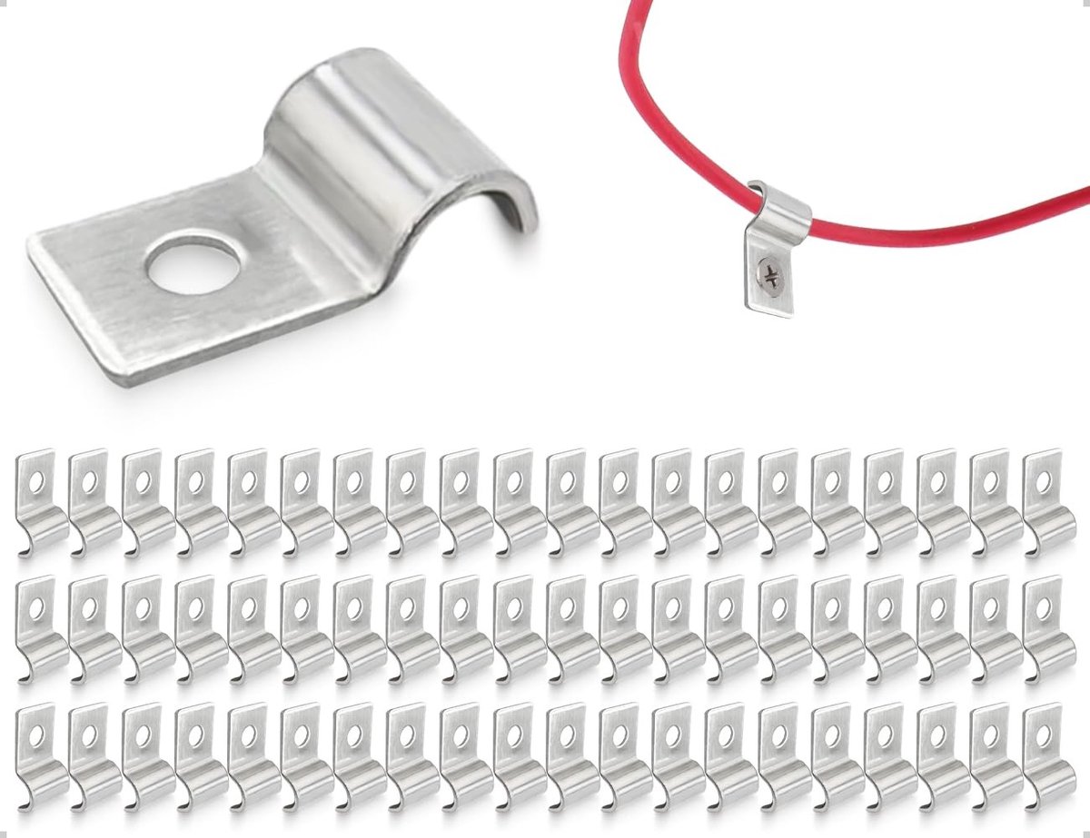 Dailygoods- Kabelklemmen Set van 60 - Metalen Klemmen - Bevestigingsclips - Duurzaam en Schokbestendig - Voor Binnen/Buiten - 18 mm Enkelvoudige Gat