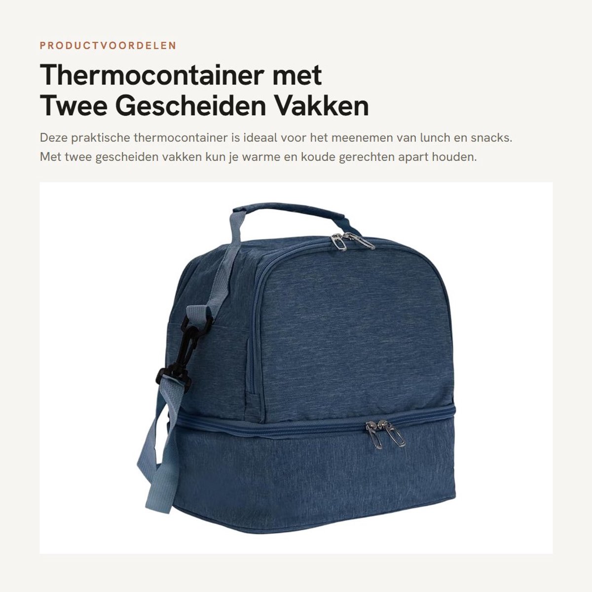 Dailygoods- Lunchtas met twee gescheiden vakken - Lekvrije Koeltas - Verstelbare Schouderriem - Dikke Kationische Stof - 25 x 19 x 15,5 cm
