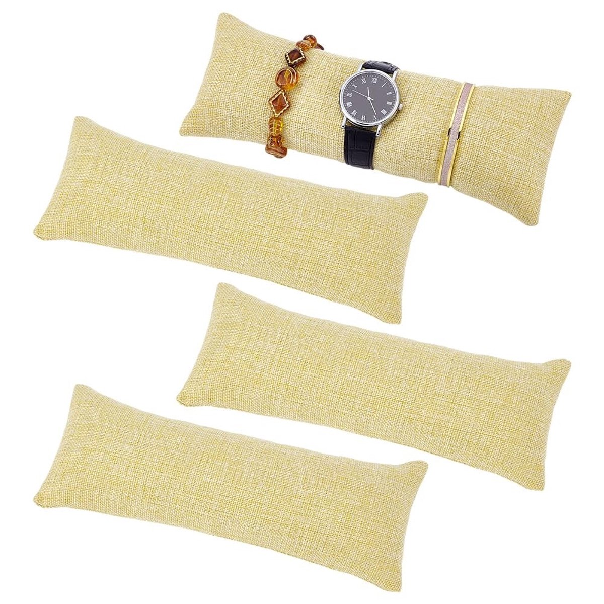 Dailygoods- Horlogekussen 4 stuks - Lange Horlogekussens - Sieraden Display - Armbandkussen - Linnen Stof - 24 x 9 cm - Sieradendisplay