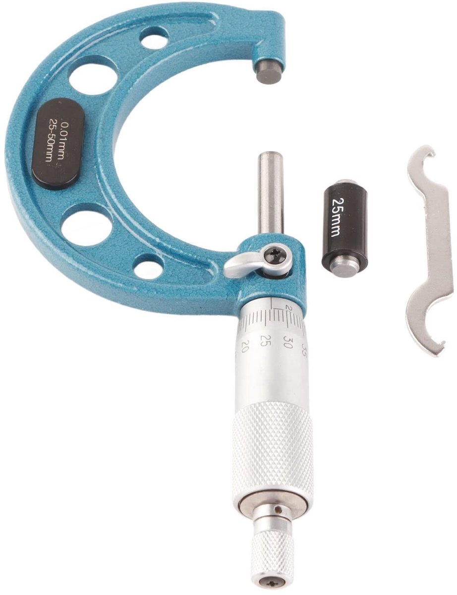 Dailygoods- Micrometer 0,01 Mm Nauwkeurig - Buitenschroefmaat - Diktemeter - Roestvrij Staal - Draagbaar Ontwerp - Inclusief Sleutel - Dikte Meter