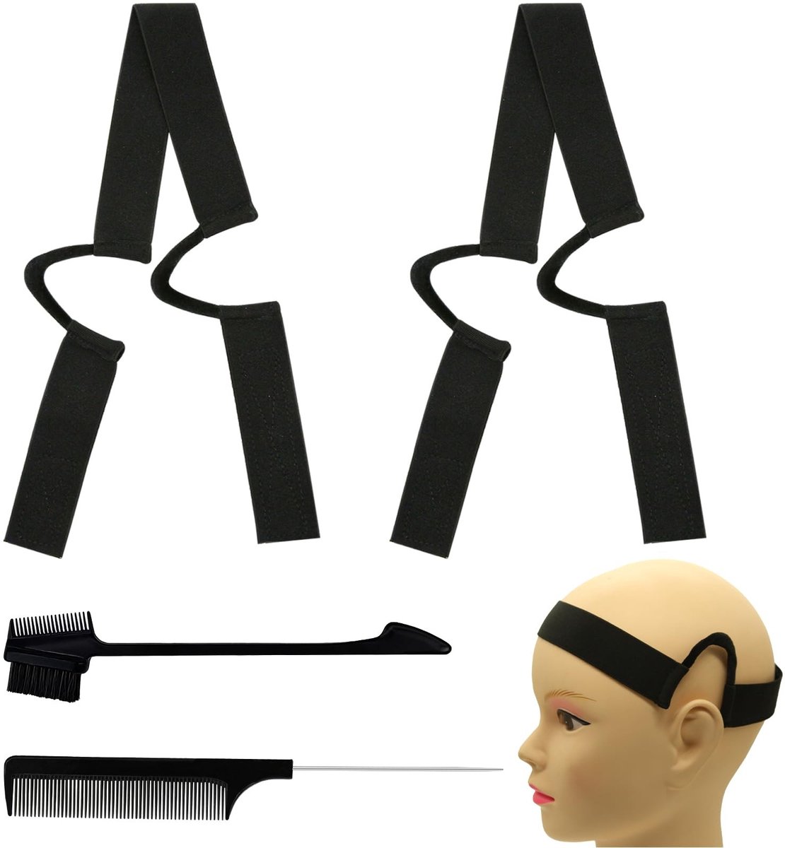 Dailygoods- Pruik Zwart - Dubbelzijdige Fluwelen C-vormig - Pijnloze Haarband - Inclusief 2 Haarkammen - Oorbedekkend - Hoge Stabiliteit - Haarbands