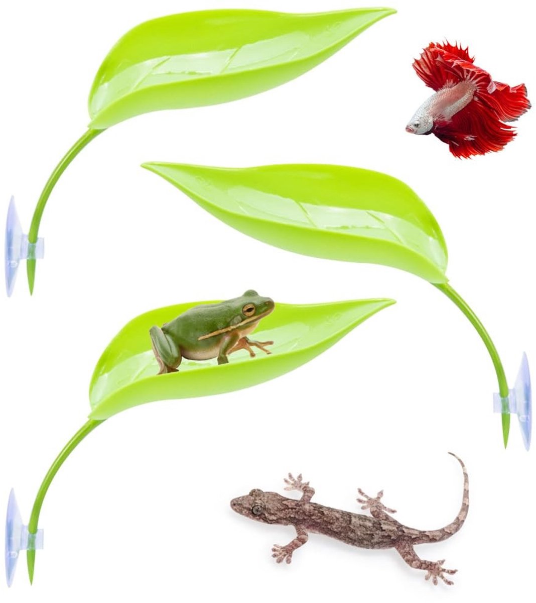 Dailygoods- Hangmat 3 Stuks - Aquarium Simulatie Blad - Bevestiging met Zuignap - Hoogwaardig Plastic - Natuurlijke Sfeer - Wasbaar en Reinigbaar - Aquariumdecoratie