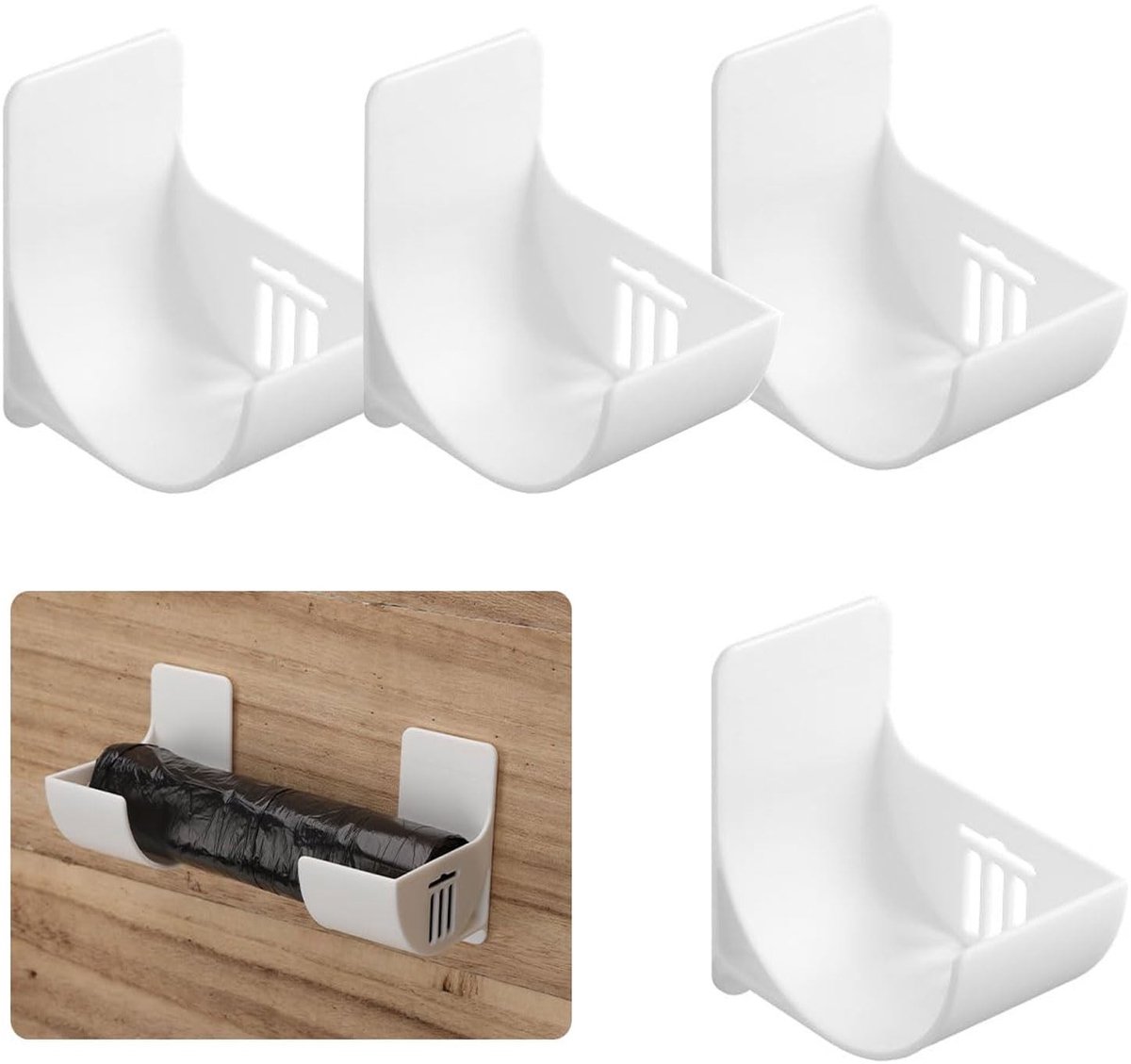 Dailygoods- Wand-afvalzakhouder - Keukenorganizer - Wandgemonteerde Houder - 4 Stuks - Opslag en Organisatie - Keukenaccessoires - Afvalhouder