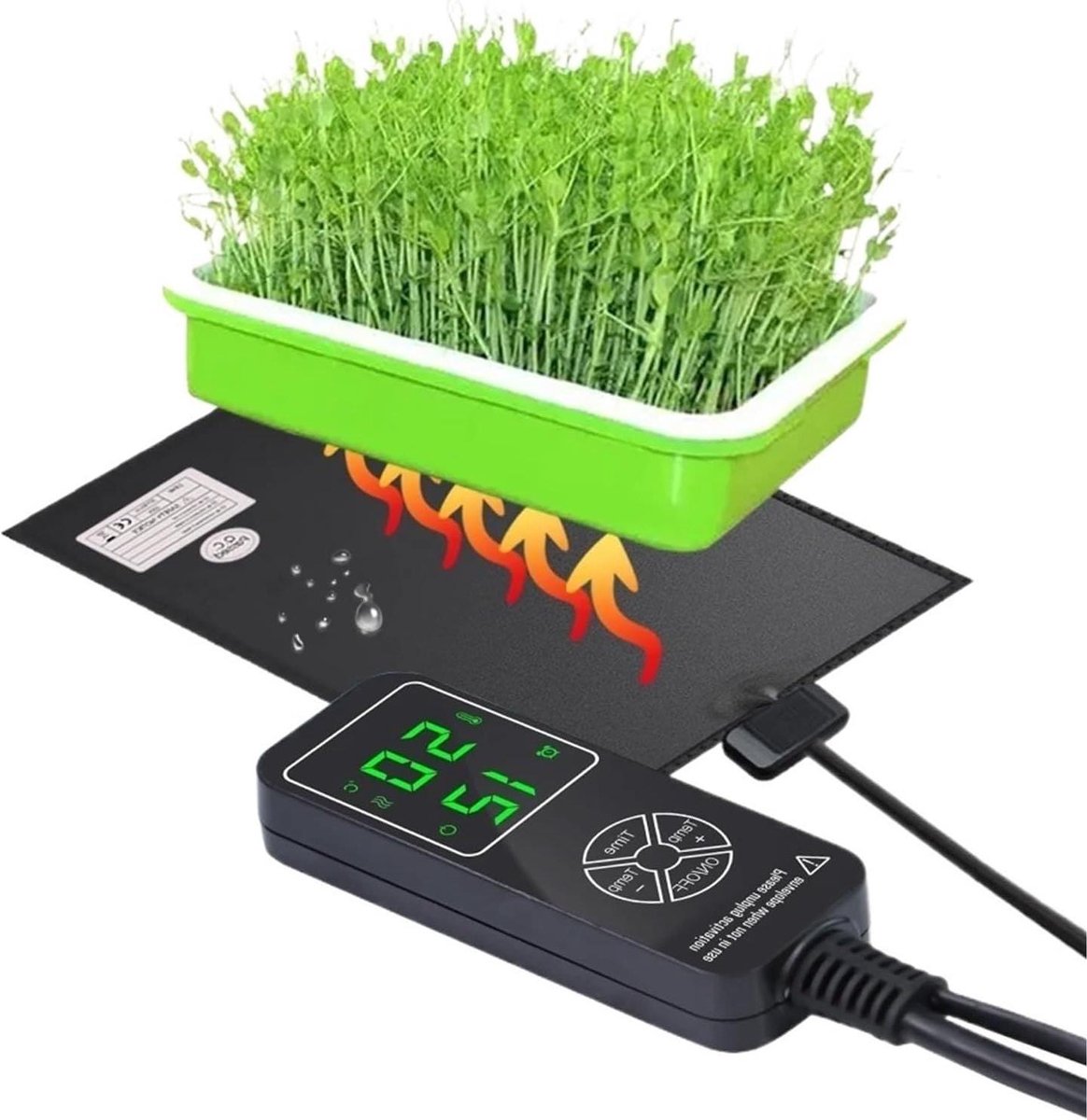 Verwarmingsmat Planten - Zaailing Mat Groei - Planten Kiemen - Verstelbare Timer Temperatuur - 32x16.5 cm - Zwart
