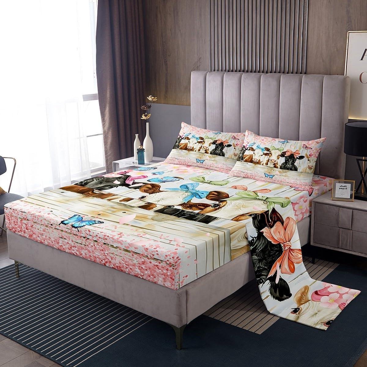 Kinder Lakenset - Beddengoed Set - Slaapkamer Decoratie - Diepe Hoeslaken Zakken - Single 90x190+40cm - Roze Wit