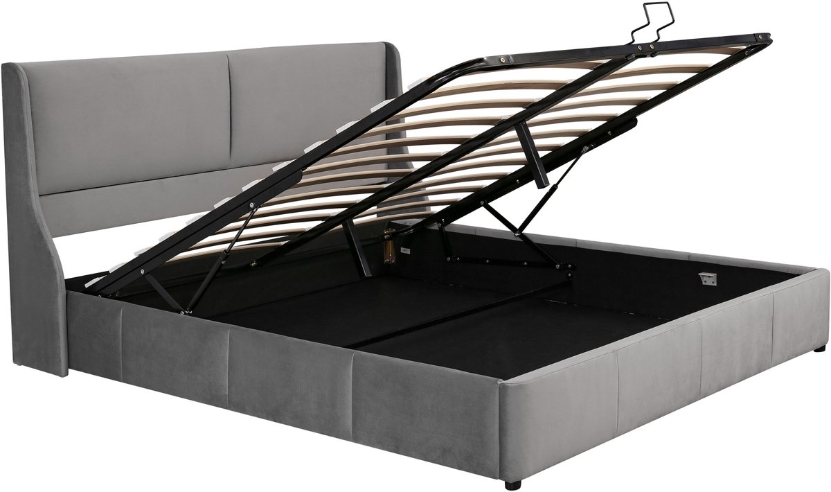 COVREO Gestoffeerd bed met opbergruimte – Tweepersoonsbed met lift – Bed voor volwassenen – 160x200 cm – Grijs - zonder matras