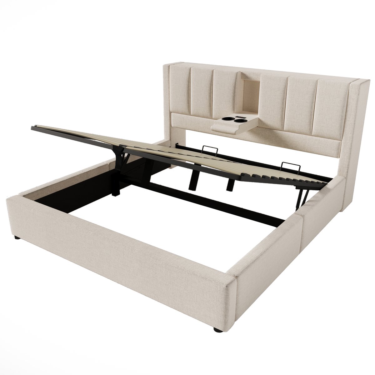 COVREO Bed 180x200 cm beige stof met opbergruimte zonder matras