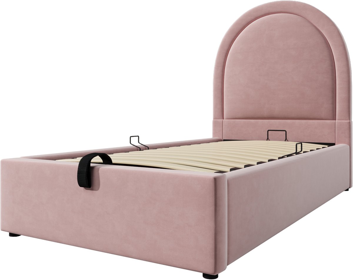 COVREO Bedframe 90x200 cm roze velvet, opbergruimte, zonder matras