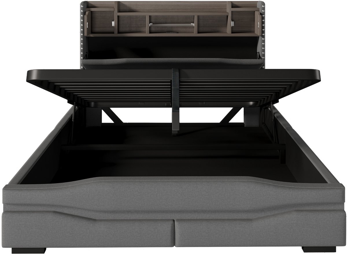 Gestoffeerd bed, 160x200 cm, met USB-C-oplaadpoort, sfeerverlichting onder het bed, opbergruimte in het hoofdeinde, hydraulisch opbergbed, matras niet inbegrepen, met ledverlichting, grijs.