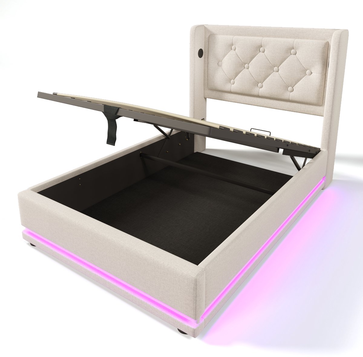 COVREO Bedframe 90x200 cm 100x210 cm beige stof met USB-C, met matras