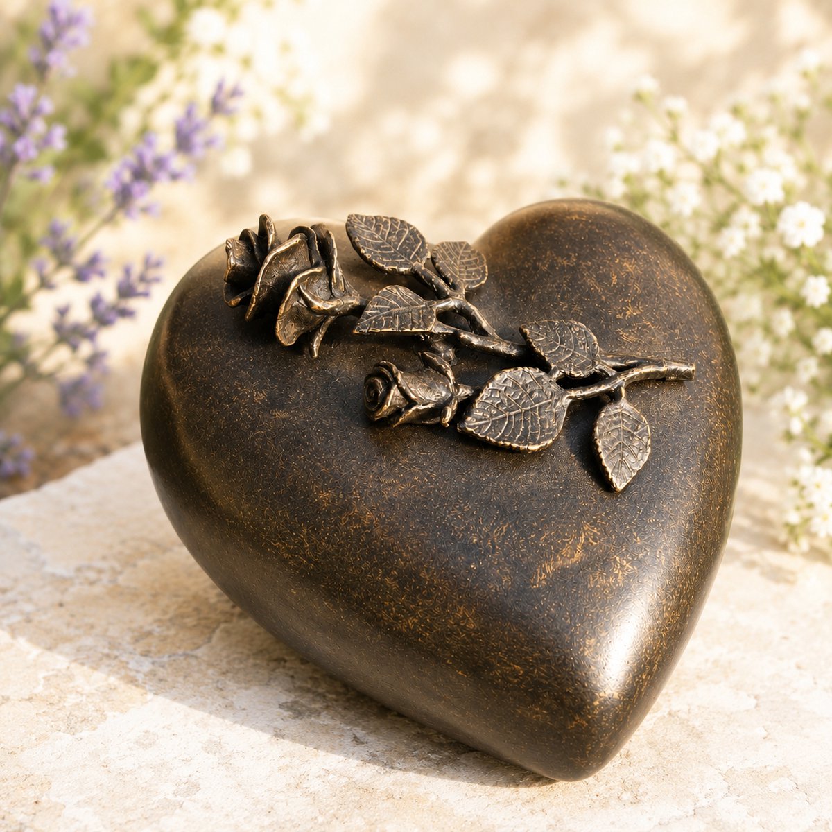 ASURN / URN/ MET ROOS / BRONZEN URN/ GRAFDECORATIE / GEDENK