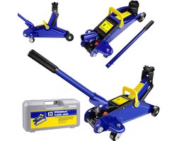 Hydraulische krik 2 ton - Vloerkrik autokrik met wielen en hefstang, - Verstelbare Hefhoogte 13,5cm tot 32cm - voor auto bandenwissel garage reparatie