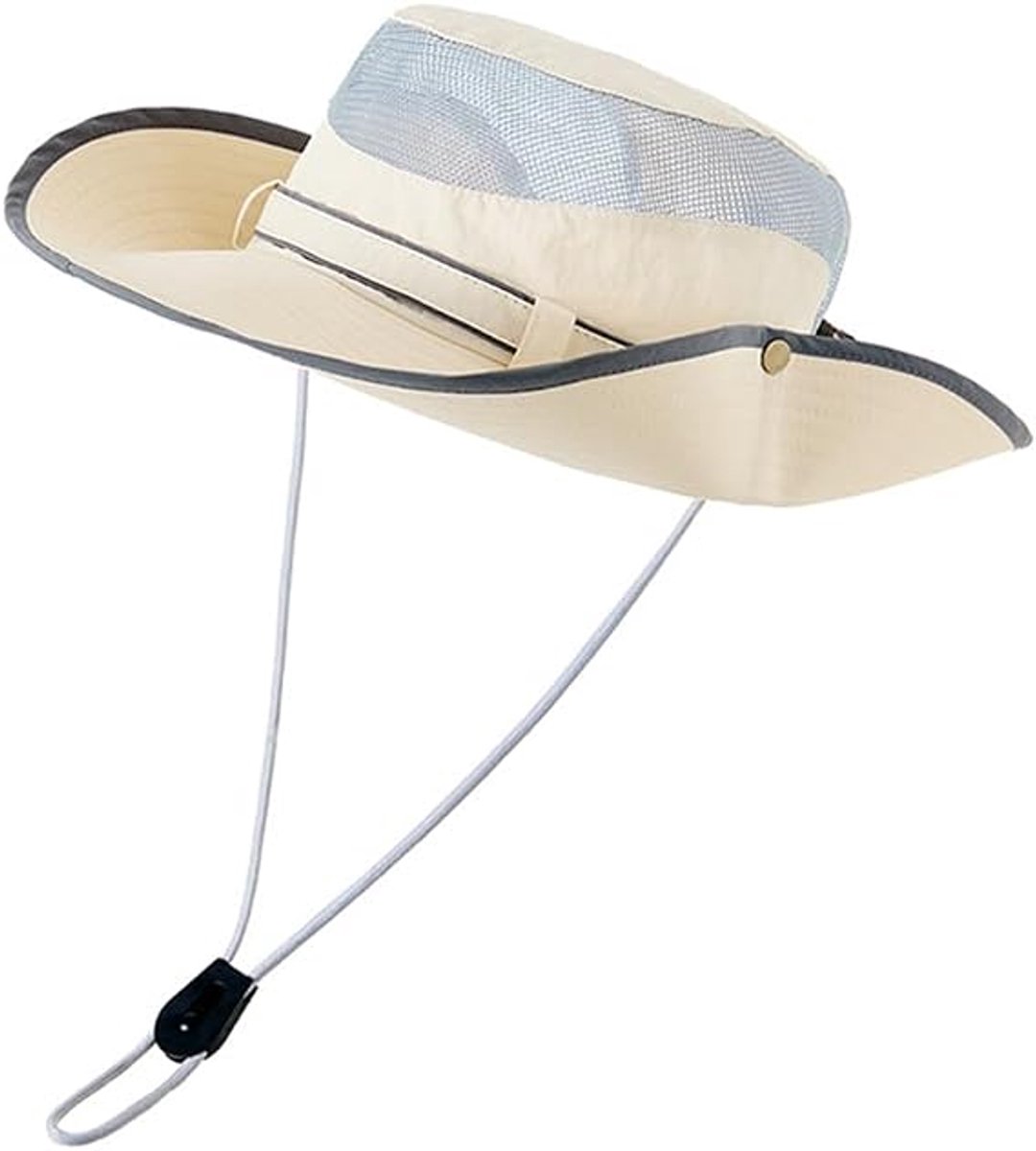 KZQ Zonnehoed voor heren en dames Breedgerande UV-bescherming Bucket Hoed Ademende Mesh Safari Cap Opvouwbare Waterdichte Vissershoed Trekhoed-Wit