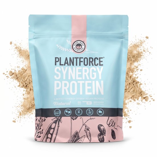 Foto: Plantforce synergy vegan eiwitpoeder naturel plantaardige prote ne shake 800 g compleet aminozurenprofiel erwt rijst pompoenpit