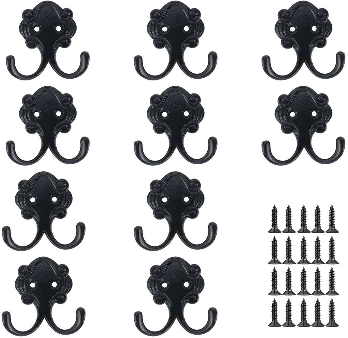 Dailygoods- Deurhaken Antiek - Kledinghaken - Douchedeurhaken - Badkamerdeurhaken - Slaapkamerdeurhaken - 10 Stuks - 51 x 54 mm - Kledinghaak