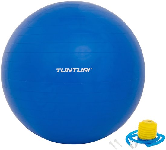 Blauwe Tunturi fitnessbal met pompset.