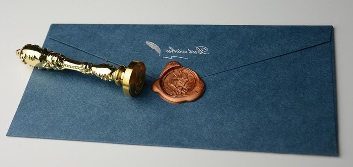 Wax Sealing Stamp - Sluitzegel Stempel - Bruiloft Uitnodigingen - Met Gouden Pauw Handvat - 30mm Diameter - Rose Goud