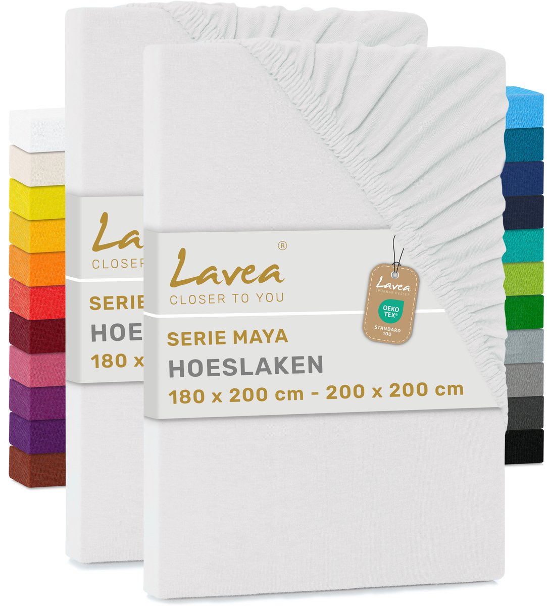 Lavea® Set van 2 Hoeslakens 180x200 cm – 100% Zacht en Ademend Katoen – voor Dikke Matrassen tot 20 cm – Jersey met Elastiek rondom – Wit