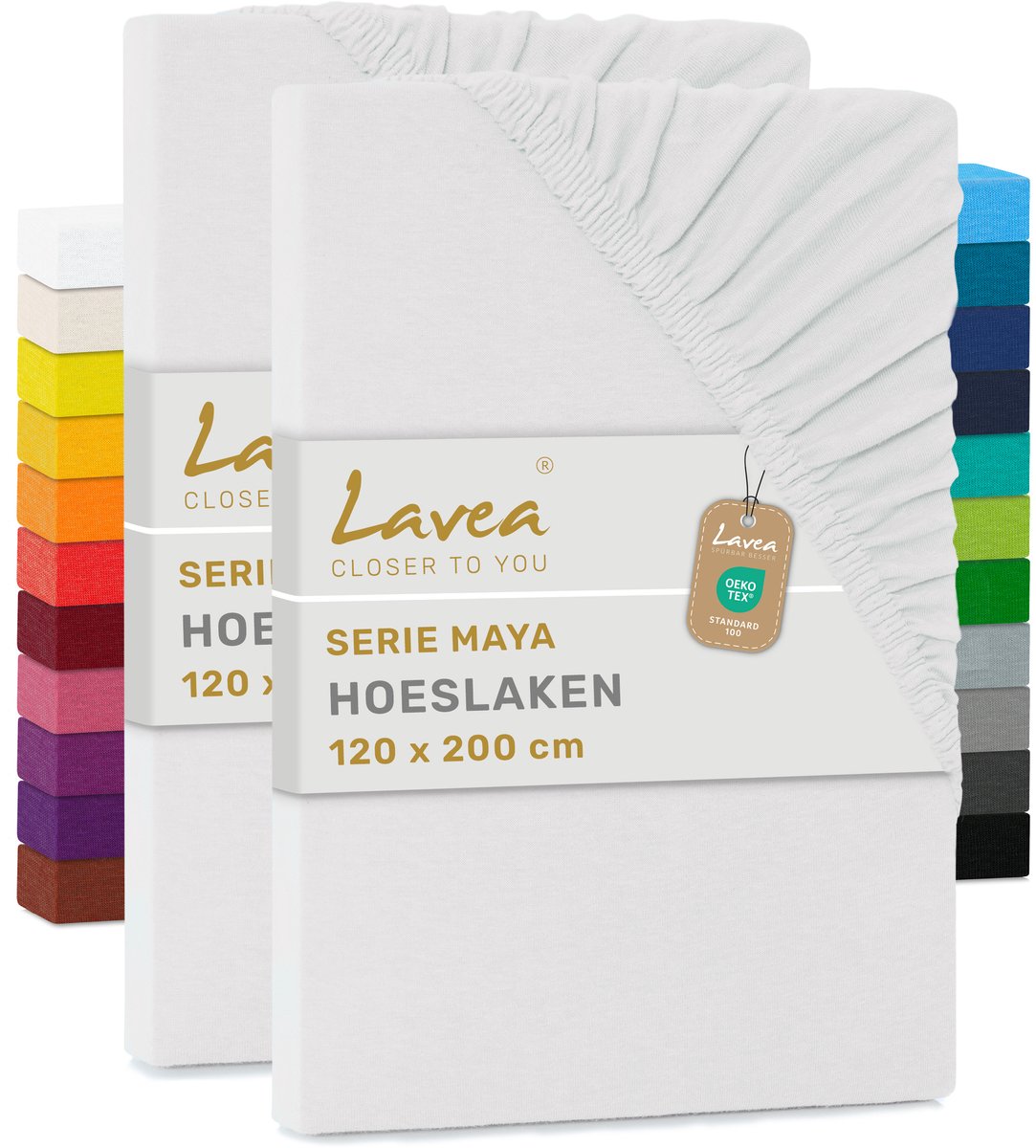 Lavea® Set van 2 Hoeslakens 120x200 cm – 100% Zacht en Ademend Katoen – voor Dikke Matrassen tot 20 cm – Jersey met Elastiek rondom – Wit