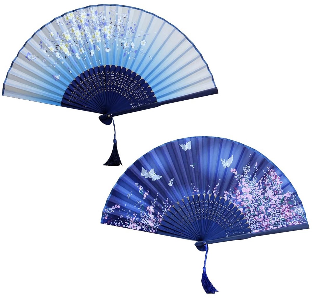 Dailygoods- Opvouwbare Waaier 2 Stuks - Bamboezijde - Chinese/Japanse Stijl - Decoratie - Dansaccessoires - Elegante Bloemen/Vlinderpatronen - Decoratieve Waaier