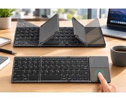 Toetsenbord-Draadloos Opvouwbaar / Inklapbaar Toetsenbord met Touchpad - Bluetooth Keyboard - Voor Tablet / (Windows) PC / Apple Mac - iPad - Samsung - iPhone - Macbook - iMac / Android - QWERTY - Opvouwbaar - Zwart