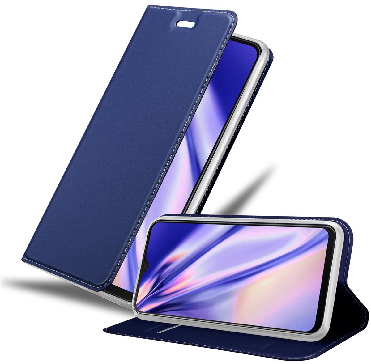 Cadorabo Hoesje geschikt voor Samsung Galaxy M20 in CLASSY DONKER BLAUW - Beschermhoes met magnetische sluiting, standfunctie en kaartvakje Book Case Cover Etui