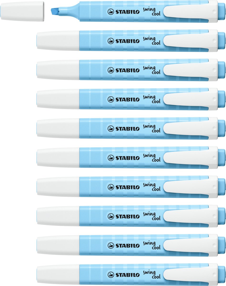 STABILO swing cool - Markeerstift - Perfect Voor Onderweg - Pastel - Luchtig Blauw - Doos 10 stuks
