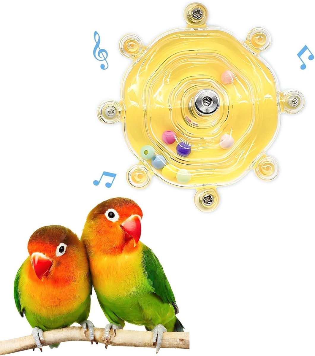 1 Kleine interactieve draaischijf voor vogels - Ca. 6 cm in diameter - Gemakkelijk te gebruiken - Geschikt voor grasparkieten, valkparkieten, dwergpapegaaien, klauwierachtigen en conures - Geel