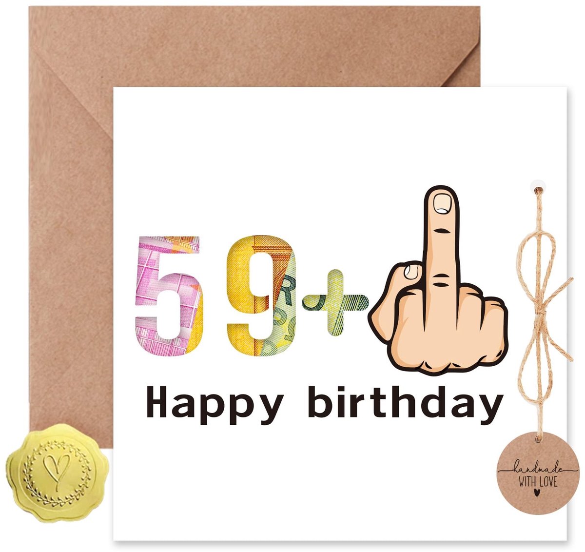 Dailygoods- Geldgeschenk 60e Verjaardag - Wenskaart met Envelop - Grappige Verjaardagskaart - Verpakking met Stickers - Uniek Cadeau - Prachtig Vakmanschap