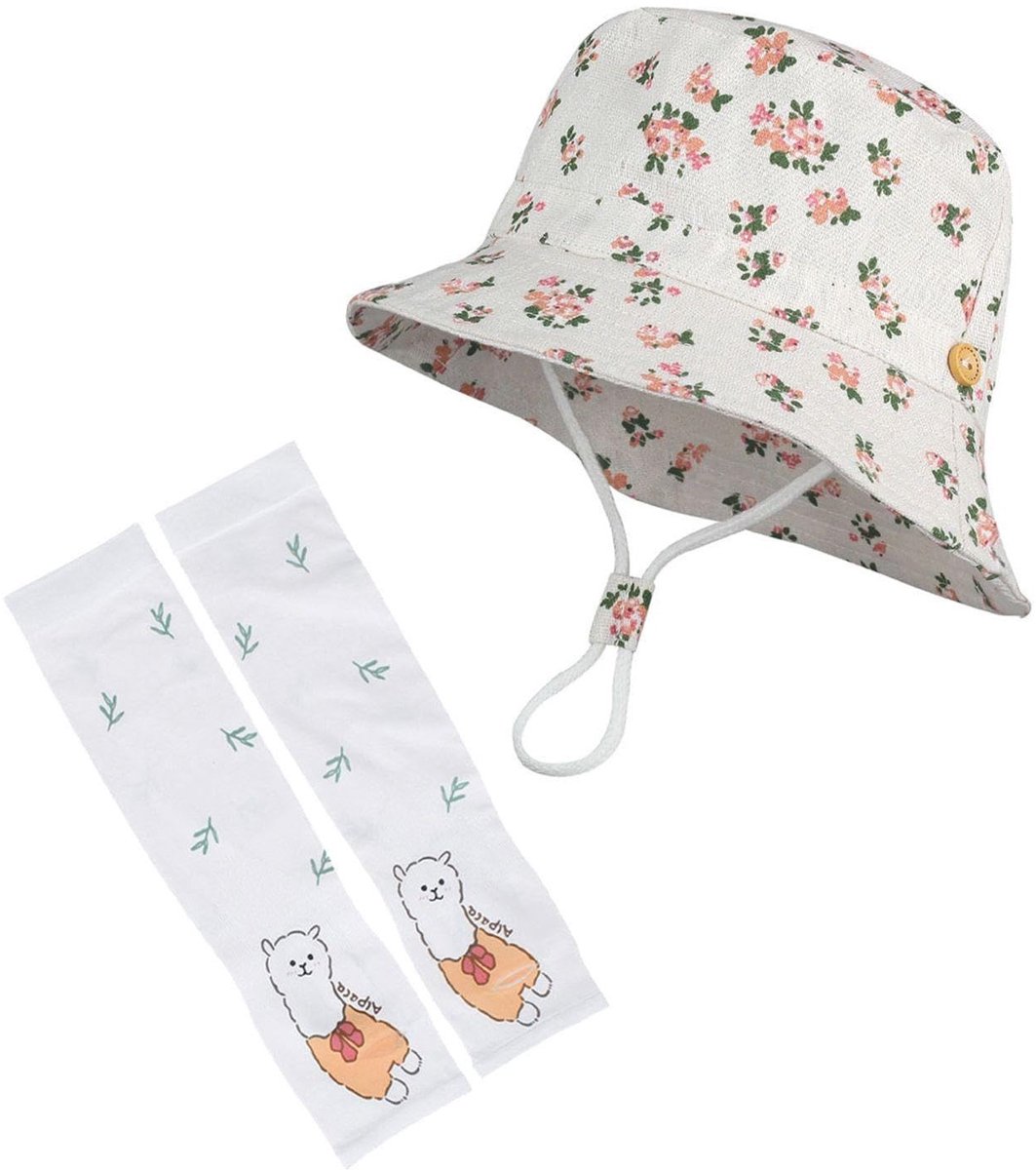 Dailygoods- Zonnebeschermhoed met Bloemenprint - Kinderemmerhoed - Zonnemouwen - Outdoor Accessoires - Geschikt voor 4-8 Jaar - Katoen/Nylon - Kinderenhoed