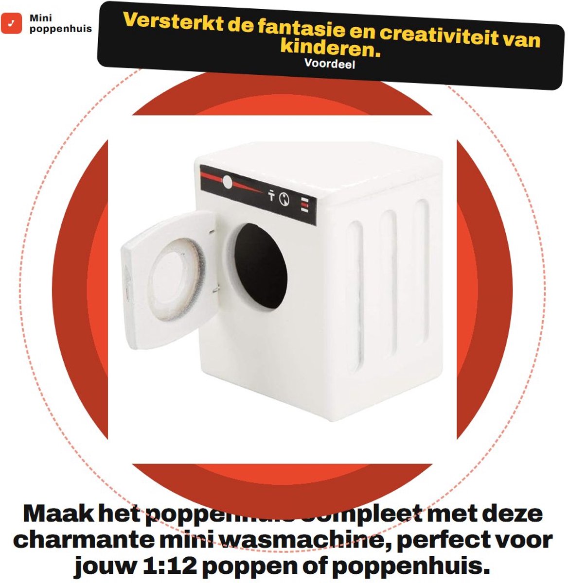 Dailygoods- Poppenhuis Wasmachine Houten Model - Mini Wasmachine - Meubelaccessoires - 1:12 Poppenhuis - DIY Speelgoed - Afmetingen (lxbxh)