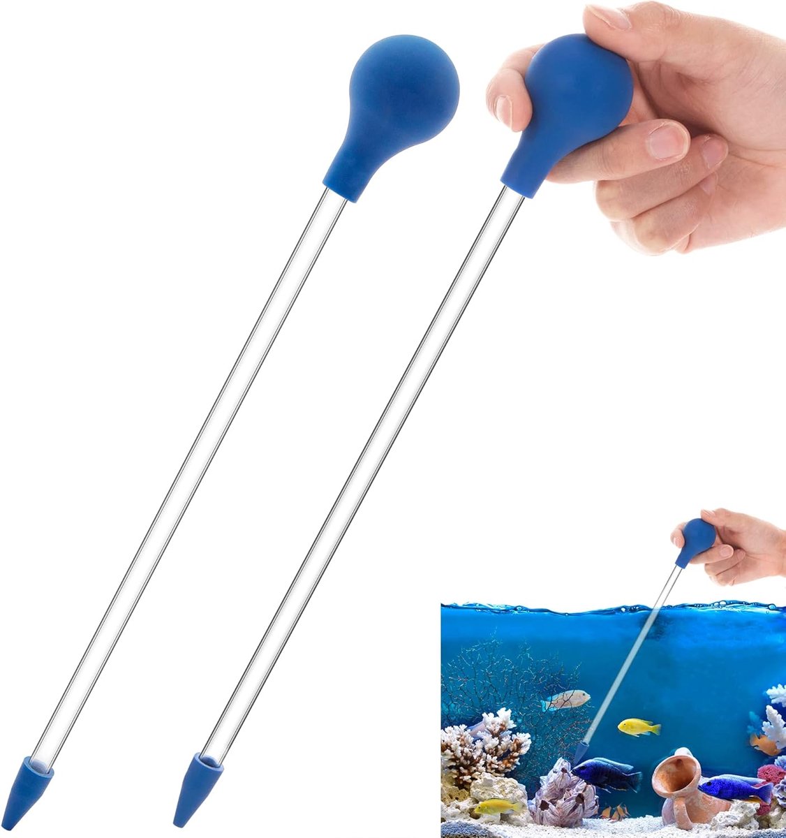 Pipet Groot - 2 Stuks - 30cm Pipet Lang - Koraalvoederdispenser - Pipet met Rubberen Knijpbal - 30ml - Pipet met schaalverdeling - Pipetflesje - Pipet voor Vloeistoffen - Druppelteller - - Voor zeevissen, koralen en aquariumorganismen - Blauw