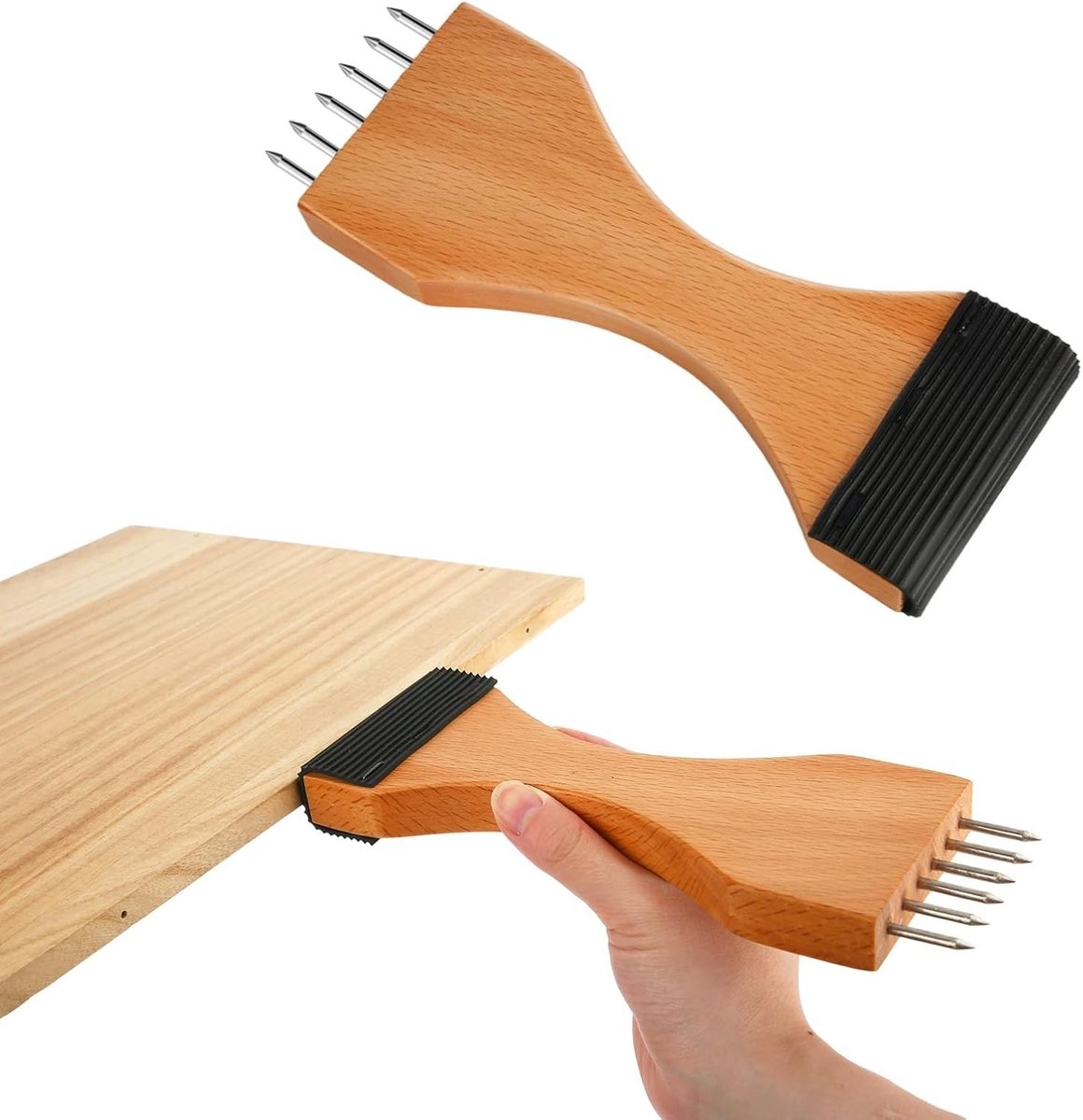 Swan Collar Stretcher voor Meubelbekleding, Houten Handvat met Antislip Grip en Stalen Pinnen voor Tapijt, Canvas en Meubelherstel