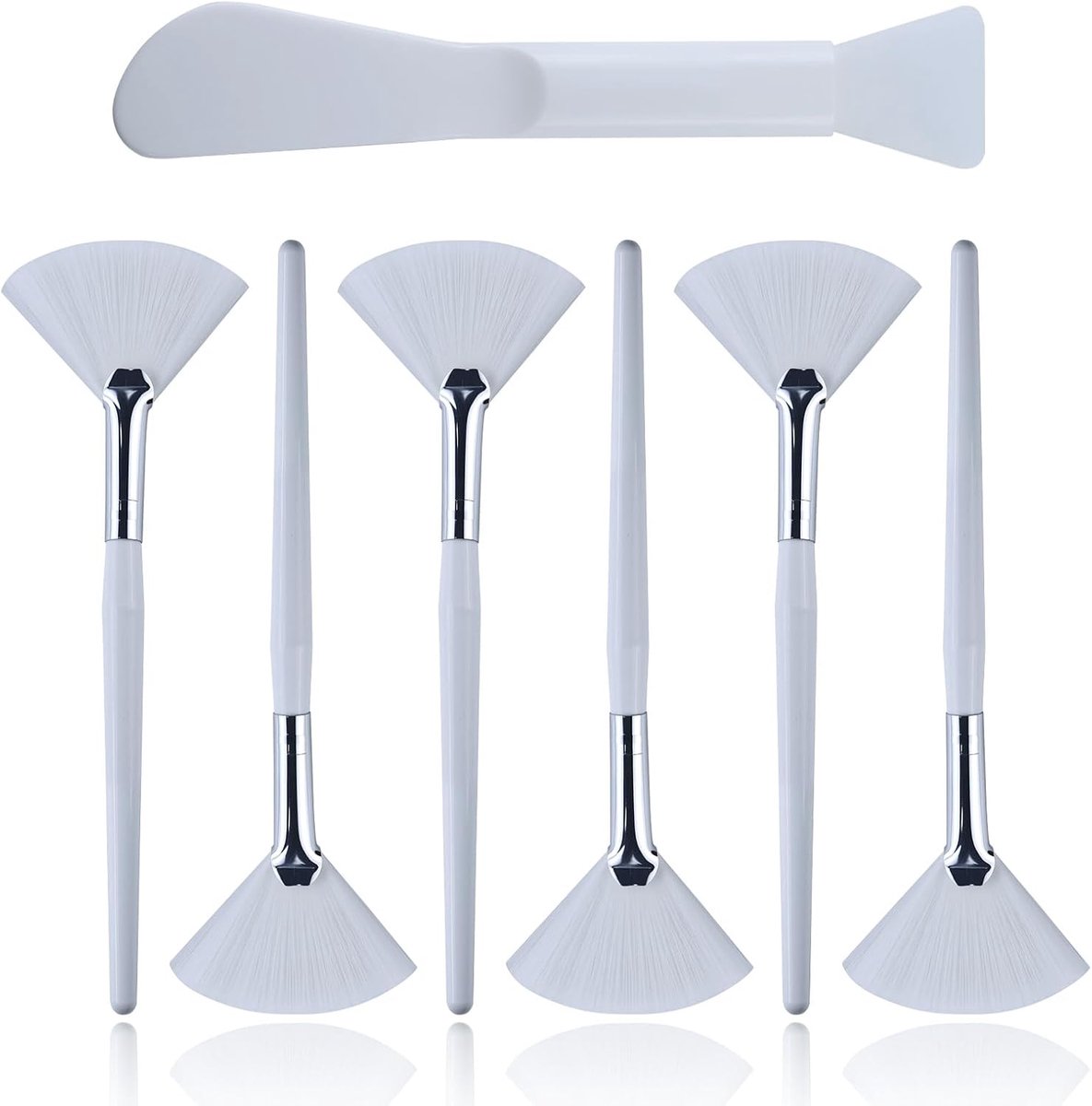 Thijox - 6 Stuks Waaierkwasten Set voor Make-up, Moddergezichtscrème Applicator met Transparante Kunststof Handgreep, Cosmetica Kwasten voor Gezichtsm