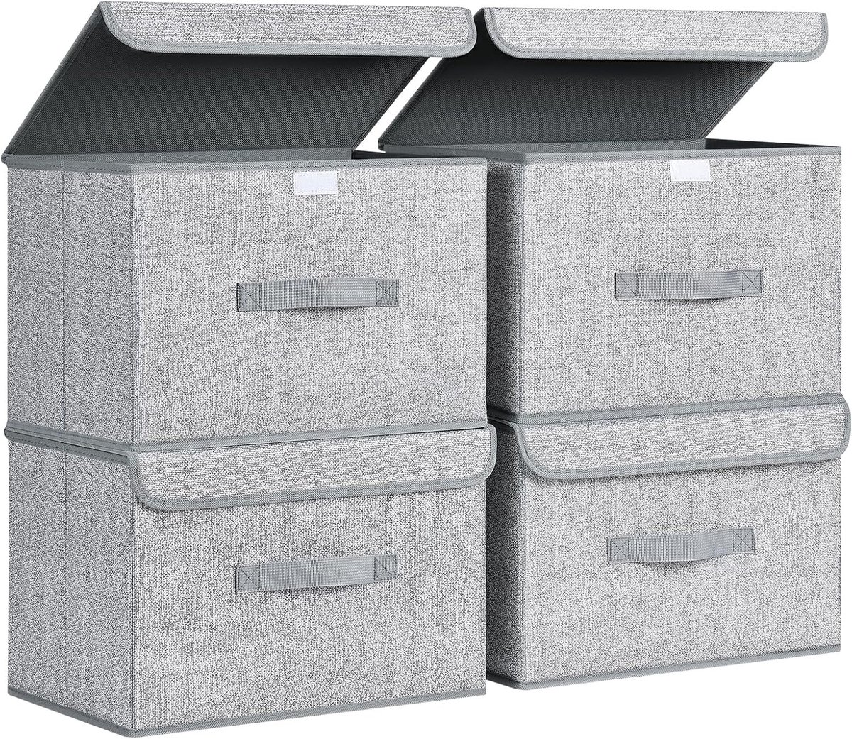 Thijox - Set van 4 Opbergdozen met Deksel - Opvouwbare Stof Opbergmanden met Transparant Kijkvenster - 38 x 25 x 25 cm - Grijs - Perfect voor Kleding,