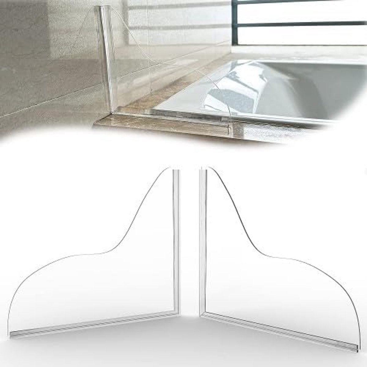 SnelShoppen - 2 x Zelfklevende Splash Guard voor Douche en Badkuip - Transparante Acryl Waterbeschermer - Flexibel en Perfect voor 90-105 Graden Hoek