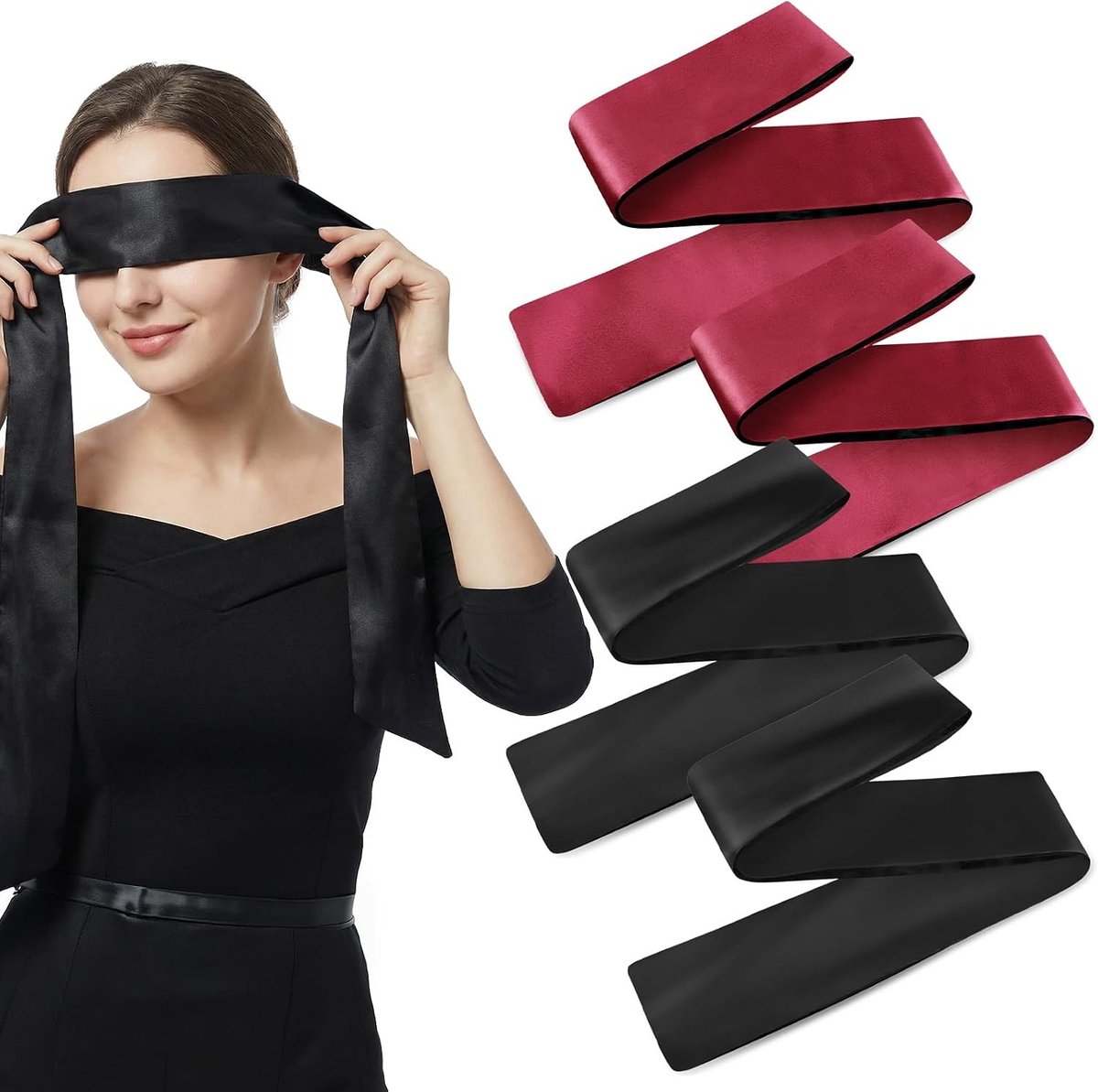 Satijnen oogmasker - Slaapmasker - Ontspannen slapen - Verstelbare band - 2 stuks - Zwart en rood