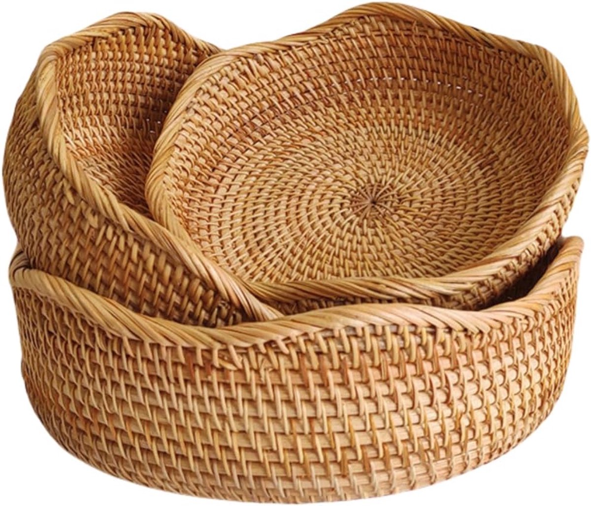 Thijox - Rotan Broodmand Set van 3, Handgeweven Rieten Fruitmanden, Decoratieve Keuken Organizer, Natuurlijke Rattan, Perfect voor Feest, Keuken en Ta