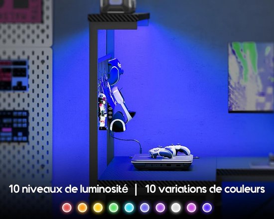 Gamingbureau met LED - Hoekbureau Opbergruimte - Efficiënt Werken - Omkeerbaar L-vormig ontwerp - 110 x 80 cm - Zwart — afbeelding 5