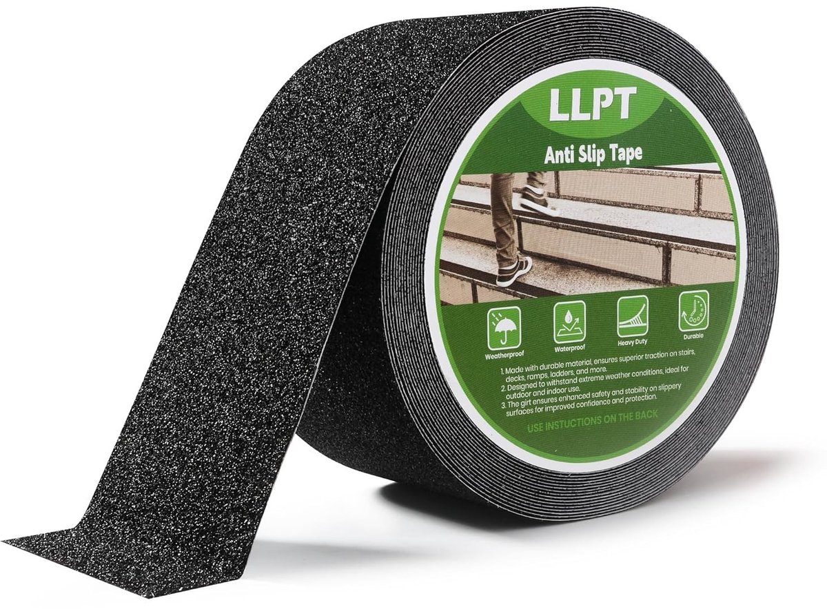 Grip Tape voor Trappen - Anti-slip Plakband, Waterdicht, Geschikt voor Binnen en Buiten, Veiligheidsstroken voor Trap Treden, Boten en Opritten, Zwart, 76 mm x 11 m