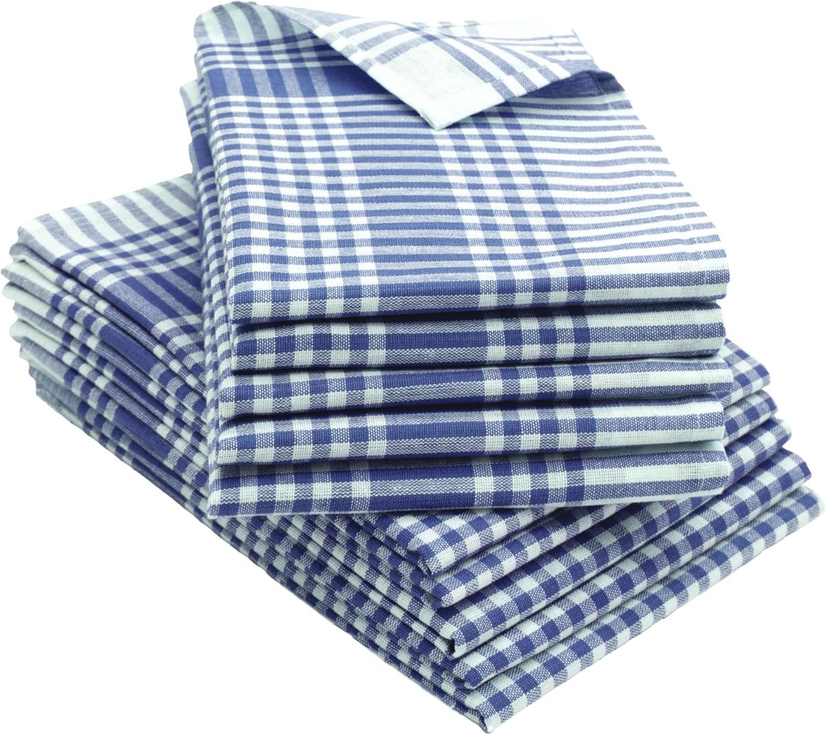 Thijox - Set van 10 theedoeken katoen 50x70 cm - Absorberende robuuste keukendoeken blauw wit geruit - Wasbaar tot 60°C - Gastronomiekwaliteit Oeko Te
