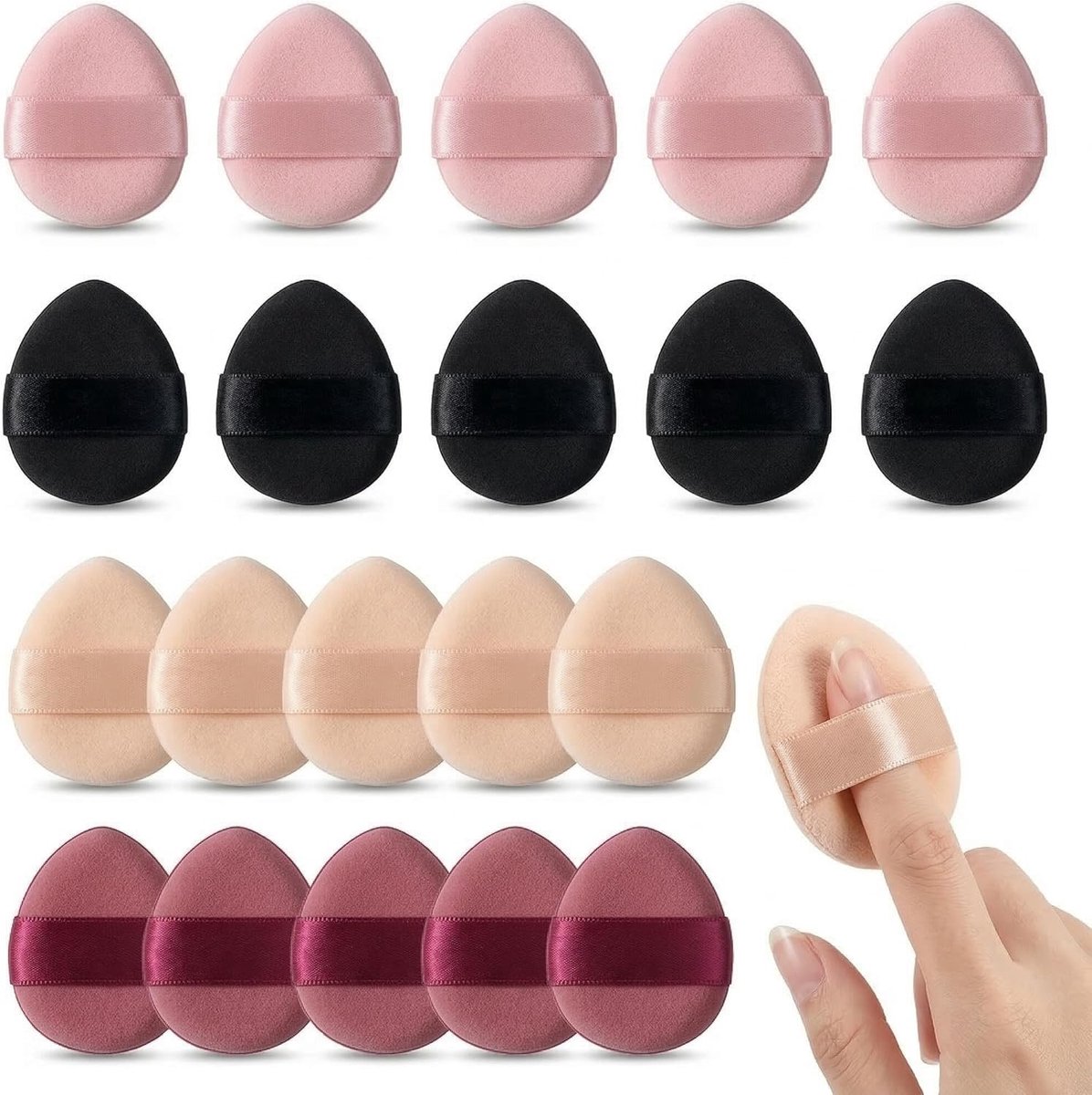 Thijox - 20 Stuks Make-Upspons Mini-Spons Puff Puff Poeder met Vingerhouder Strap - Mini Beauty Blender Gezicht/Ogen Make-Up Pads voor Vloeibare Cosme