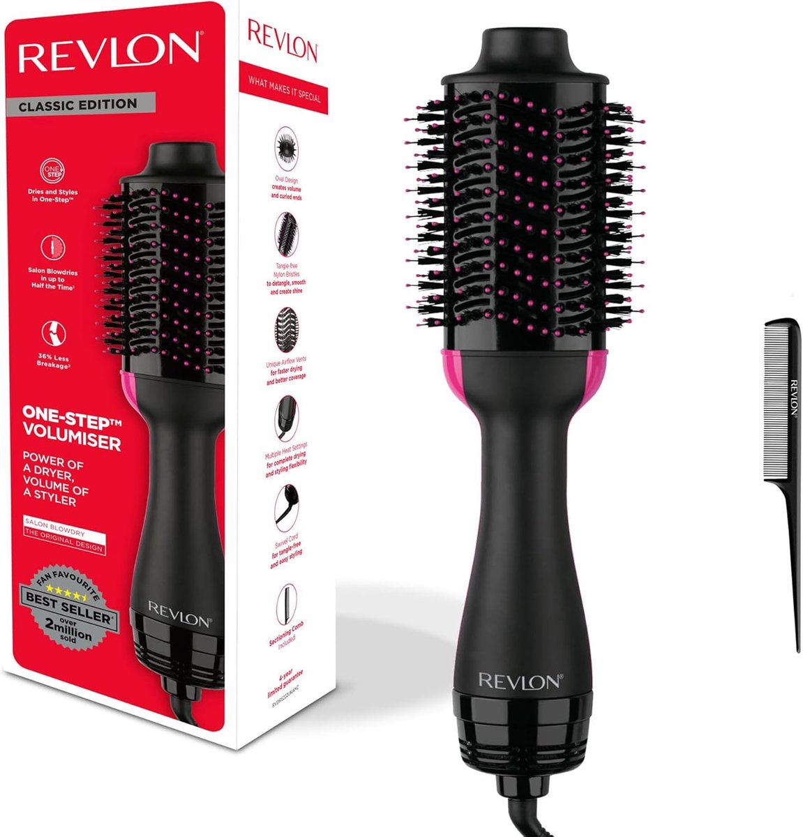 SnelShoppen - Haardroger en Volumizer 2-in-1 met Sectioneerkam, Origineel, voor Zacht en Volumineus Haar, Ideaal voor Thuisgebruik, Salonresultaten me